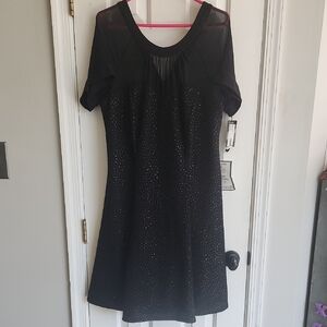Betsy & Adam Black Short Sleeve Sparkle Midi Dress